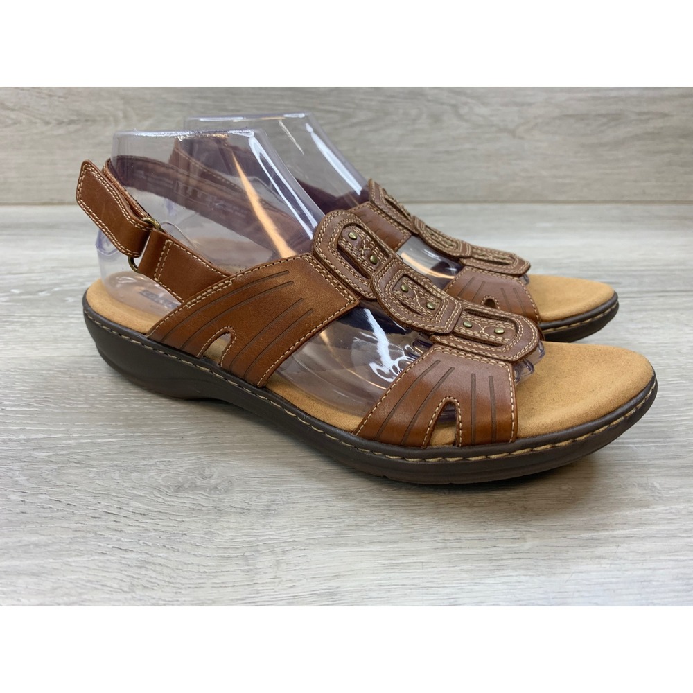 Clarks Women's Leisa Janna Brown Leather Strappy Sandals 9.5 Comfort Shoes
